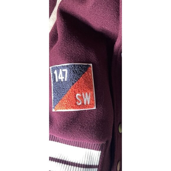 Zara Letterman Jacket Burgundy White Cream Wolf Men’s Jacket Sz Large NWT - Picture 6 of 16